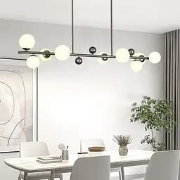 Удлиненная люстра с 9 белыми плафонами длиной 115 см | Ст. MJ 295L/9L BK+WT | Line F