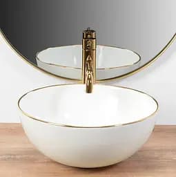 Умивальник Rea Stella white gold edge накладний REA-U7445, Золотий - мініатюра 3