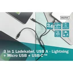 Дата кабель USB 2.0 AM to Lightning + Micro 5P + Type-C 1.0m charge only Digitus (AK-300160-010-S) - мініатюра 9