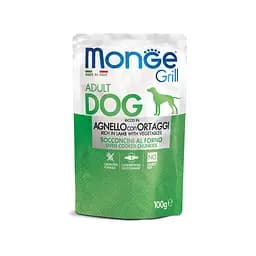 Смачні шматочки в желе Monge Dog GRILL Adult з запеченого м'яса ягняти та овочів для собак 100 г