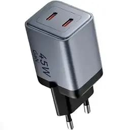 Зарядний пристрій 2xUSB-C 45W PD3.0/QC/GaN + USB-C cable М-М чорний Vention