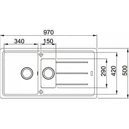 Кухонна мийка Franke Basis фраграніт, прямокут., з крилом, 970х500х200мм, чаша - 2, врізна, воникс - мініатюра 2