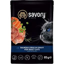 Влажный корм Savory для взрослых кошек лосось с горошком в соусе пауч 85 г