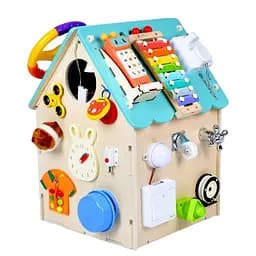 Дерев’яний бізікуб MD 1341 інтерактивний будиночок із шестернями, замками, телефоном, музикою та світлом