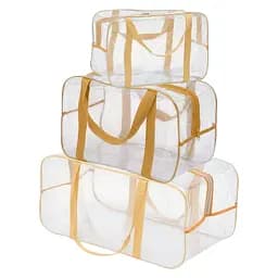 Набор прозрачных сумок в роддом: размер S 30х20х15 см + размер М 40х25х20 см + размер L 50х25х30 см (бежевые)