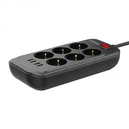Мережевий фільтр подовжувач 6 розеток з 4 USB 2м із захистом та заземленням чорний LDNIO SE 6403 2500W 10A - мініатюра 6