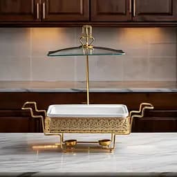 Мармітниця настільна порцелянова 3.5 літра марміт прямокутний на підставці Білий із золотом Yiwu YL-77