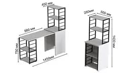 Стіл-тумба трансформер Смарт 3/1 з етажеркою Ferrum-decor 1430x1450x500 Чорний метал ДСП Біле 16 мм (FRD-105109) - мініатюра 7