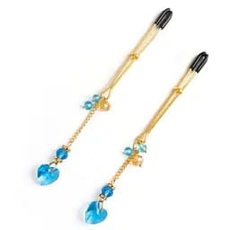 Затискачі для сосків Art of Sex - Crystal Heart Blue, золото