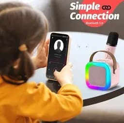 Дитяче караоке з бездротовим мікрофоном K12 та портативною RGB Bluetooth колонкою Pink (18965) - мініатюра 6