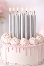 Набір свічок для торта 12 шт срібні, тонкі святкові свічки slim candles для дня народження, декоративні свічки для прикрашування - мініатюра 2
