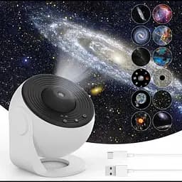 Проектор звездного неба + 12 картриджей, от USB, Galaxy Projector, Белый / Планетарий для спальни / Ночник звездное небо