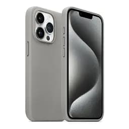 Кожаный чехол-панель для Apple iPhone 15 Pro Max, FAKE Leather Case, серый, искусственная кожа, премиум, противоударный, защита всего корпуса, с мягкой подкладкой, поддержка MagSafe и беспроводной зарядки, ArmorStandart (ARM76307) - мініатюра 3