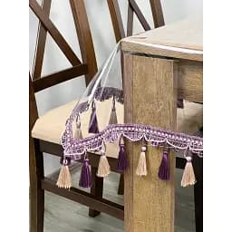 Скатертина силіконова з фіолетово-молочною бахромою 390х180 см