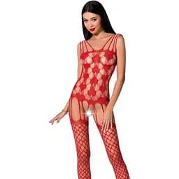 Бодистокинг Passion BS067 Red, комбинезон, имитация чулок и топа на бретелях