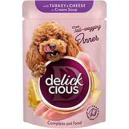 Влажный корм для собак Delickcious Полоски с индейкой и сыром в крем супе 85 г