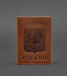 Кожаная обложка для паспорта с польским гербом светло-коричневая Crazy Horse