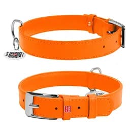 Ошейник для собак кожаный Waudog Glamour с QR-паспортом без украшений L Ш 25 мм Д 38-49 см оранжевый