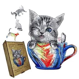 Пазл дерев'яний Чарівне Кошеня в чашечці, А1, Дерев'яна коробка 500+ елементів