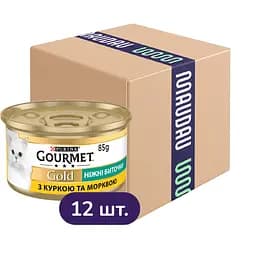 Упаковка вологого корму для котів Gourmet Gold Ніжні биточки з куркою та морквою 1.02 кг (85 г x 12 шт.)
