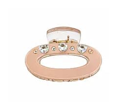 Заколка-крабик овальная 4 см со стразами Fashion пластиковая с пружинным зажимом Розовый