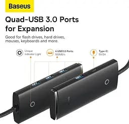 Конвертер хаб Usb Baseus 4-in-1 Lite Series 4-Port Usb-A to 4xUsb3.0 2 метри - мініатюра 6