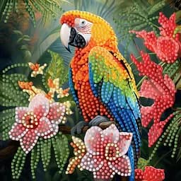 Алмазна мозаїка Strateg ПРЕМІУМ Папуга в джунглях на паперовій основі розміром 18х18 см (ZAV1818-5)