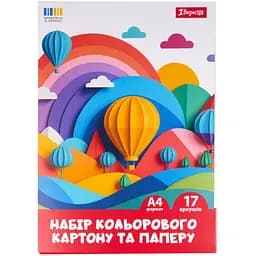 Набір кольорового картону та паперу 1Вересня Classic 17 аркушів А4 тека (954902)