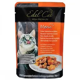 Вологий корм для котів Edel Cat pouch 100 г (птах та кролик у желе)