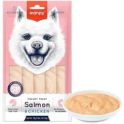 Ласощі для собак Wanpy Creamy Lickable Treat Salmon&Chicken 5 стіків по 14 г з лососем та куркою