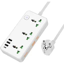 Мережевий зарядний пристрій подовжувач Hoco AC7A 3 USB/Type-C 3 розетки 1.5m білий