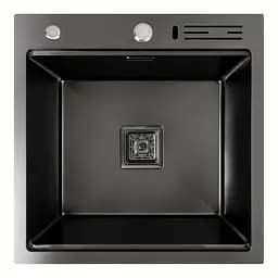 Кухонна мийка 50x50 PVD чорна Platinum Handmade з підставкою для ножів, Чорний - мініатюра 6