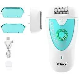 Жіноча електробритва VGR V-722 епілятор акумуляторний пінцетний  2 швидкості зелена з білим