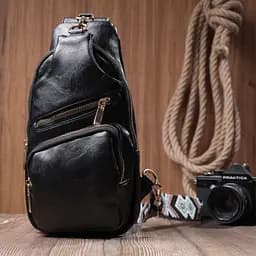 Практична жіноча слінг сумка через плече з екошкіри Vintage 22754 чорна - мініатюра 9
