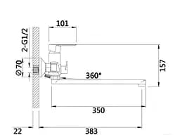 Змішувач для ванни Lidz Latwa 005 (k35) LDLAT005CRM45415 - мініатюра 2
