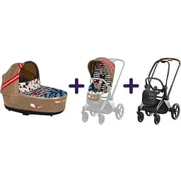 Люлька Cybex Priam Lux by Karolina Kurkova One Love + Комплект текстилю для прогулянкового блоку Cybex Priam KK One Love + Шасси Cybex Priam с каркасом LS RBA Chrome Brown
