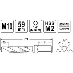 Свердло-мітчик Yato М10х1.5 мм HSS М2 HEX-1/4 l=59/15 мм (YT-44847) - мініатюра 4