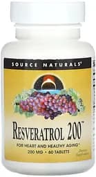 Ресвератрол Source Naturals Resveratrol 200 mg, 60 таблеток для підтримки мозку та серця