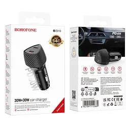 Адаптер автомобільний BOROFONE Solid car charger BZ31D |2Type-C, 60W/3A, PD/QC| - мініатюра 2