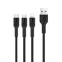 Кабель Hoco U31 Pisces Cable USB to microUSB / Lightning / TypeC 2,4A 1m Black