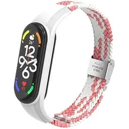 Ремешок Braided Buckle Mi Band 3/4/5/6/7 Белый Розовый (11)