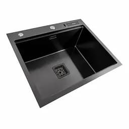 Кухонна мийка 60x50 PVD чорна Platinum Handmade з підставкою для ножів, Чорний - мініатюра 3