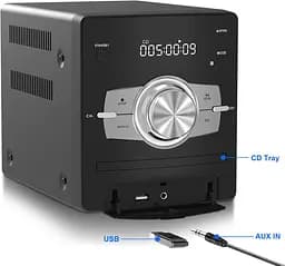Домашня стереосистема з CD-плеєром, FM-радіо, Bluetooth, AUX in, USB-in, роз'єм для навушників, пульт дистанційного керування - мініатюра 2