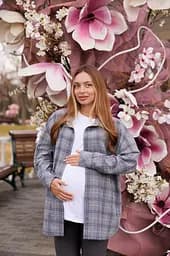 Женская рубашка для беременных стиля oversize в клетку для будущих мам Siena S - М (42 - 44) Lullababe серый