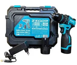 Шуруповерт аккумуляторный бесщеточный шуруповерт Zegor CDB-16BL/16В/45 Нм/две скорости/2 батареи 16 В 2 Ач/реверс/подсветка/кейс
