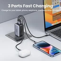 Зарядний пристрій блок живлення 3 порти Ugreen Nexode 65 W GaN II 2*Type-C + 1*USB (2C1A) 8823366 - мініатюра 5