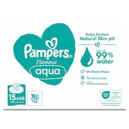 Уцінка. Набір дитячі вологі серветки Pampers Harmonie Aqua 720 шт. (15 уп. по 48 шт.)  - мініатюра 2