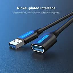 Кабель Vention USB 3.0 A Male to A Female Extension Cable 0.5 м чорний PVC Type (CBHBD) - мініатюра 2