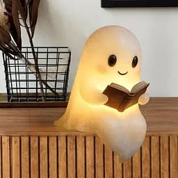 Світний привид Lscsdf Glowspirit Ghost, милий привид, що читає книгу, світний привид, зі смоли, що зігріває більше - мініатюра 5
