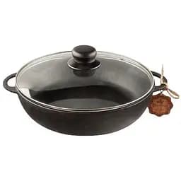 Сковорода-жаровня Чавунная со стеклянной крышкой S&T 26х6 см Черная 000280041